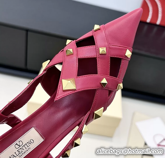 Shop Cheap Valentino Rockstud Studdy Red Leather Slingback Pumps 70MM 6060803