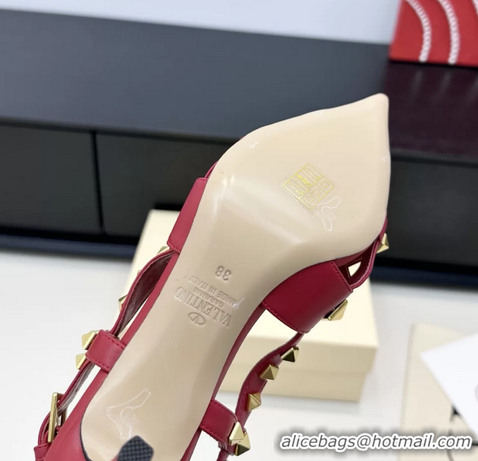 Shop Cheap Valentino Rockstud Studdy Red Leather Slingback Pumps 70MM 6060803