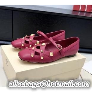 Buy Luxury Valentino Rockstud Studdy Red Leather Mary Janes Ballet Flats 6060804