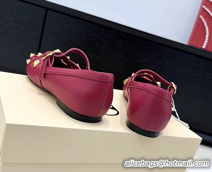 Buy Luxury Valentino Rockstud Studdy Red Leather Mary Janes Ballet Flats 6060804