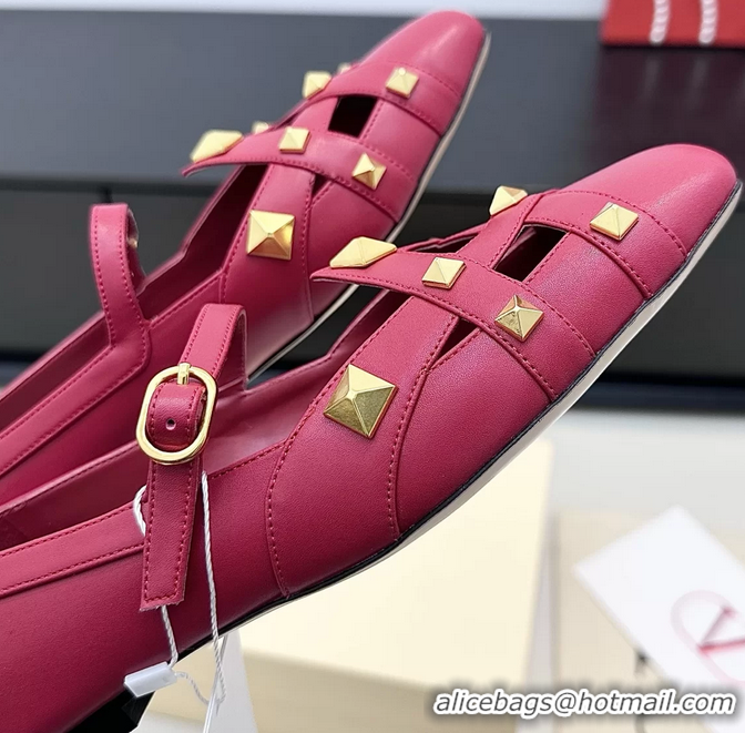 Buy Luxury Valentino Rockstud Studdy Red Leather Mary Janes Ballet Flats 6060804