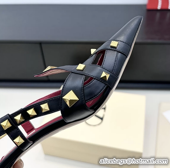 Sophisticated Valentino Rockstud Studdy Black Leather Slingback Pumps 70MM 6060805