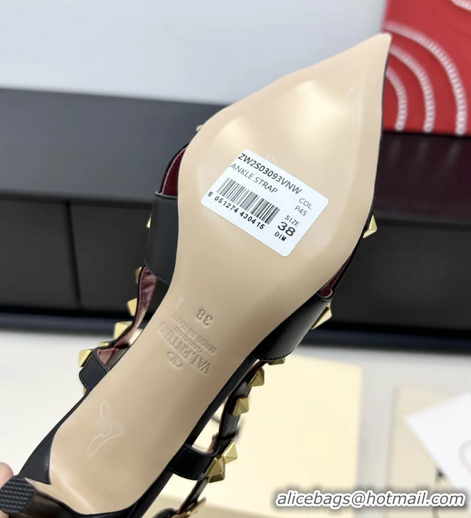 Sophisticated Valentino Rockstud Studdy Black Leather Slingback Pumps 70MM 6060805