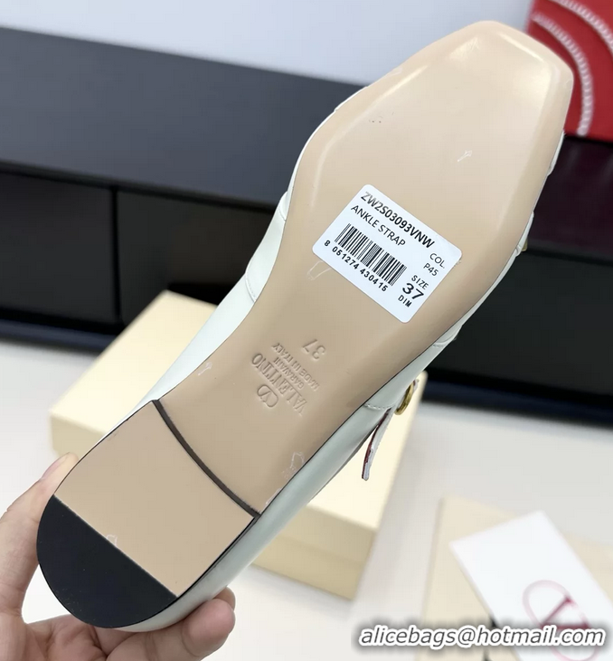 Grade Quality Valentino Rockstud Studdy White Leather Mary Janes Ballet Flats 6060806