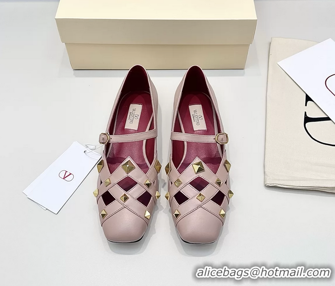 Charming Valentino Rockstud Studdy Pink Leather Mary Janes Ballet Flats 6060806