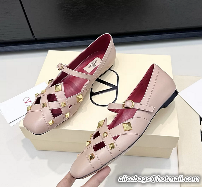 Charming Valentino Rockstud Studdy Pink Leather Mary Janes Ballet Flats 6060806
