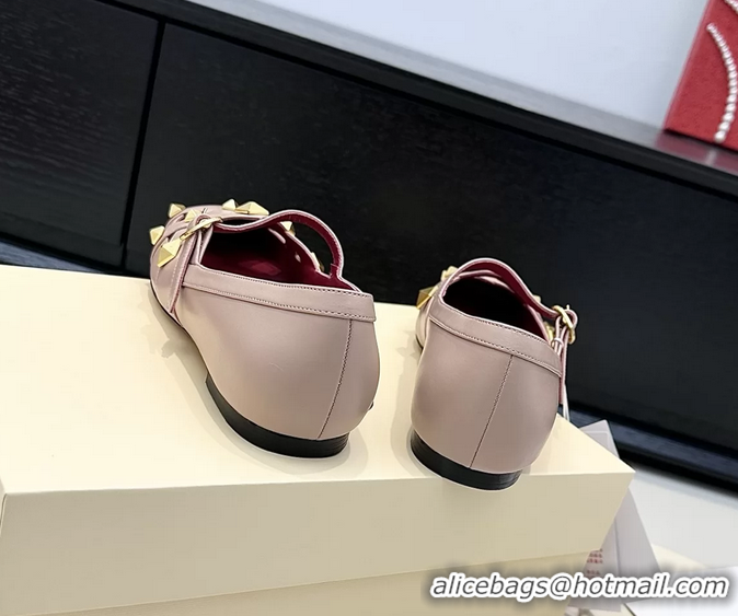 Charming Valentino Rockstud Studdy Pink Leather Mary Janes Ballet Flats 6060806