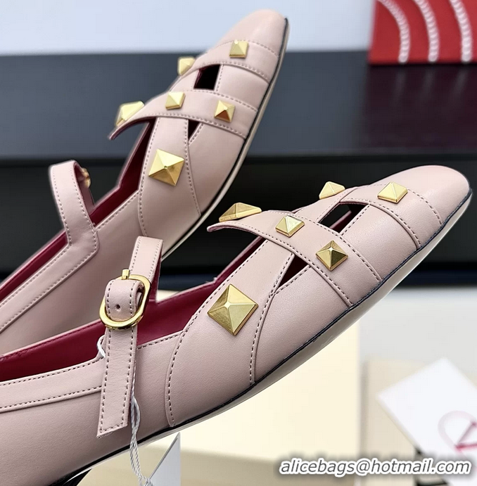 Charming Valentino Rockstud Studdy Pink Leather Mary Janes Ballet Flats 6060806