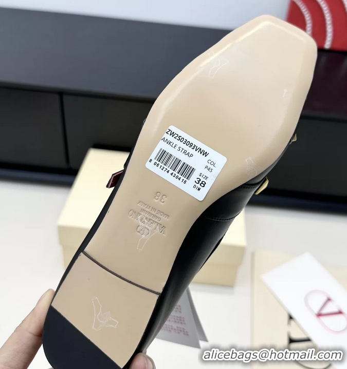 Top Grade Valentino Rockstud Studdy Black Leather Mary Janes Ballet Flats 6060806