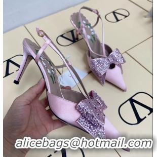 Unique Discount Valentino Bowow Embellished Satin Slingback Pumps Pink 80MM 6060807