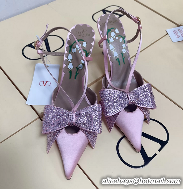 Unique Discount Valentino Bowow Embellished Satin Slingback Pumps Pink 80MM 6060807