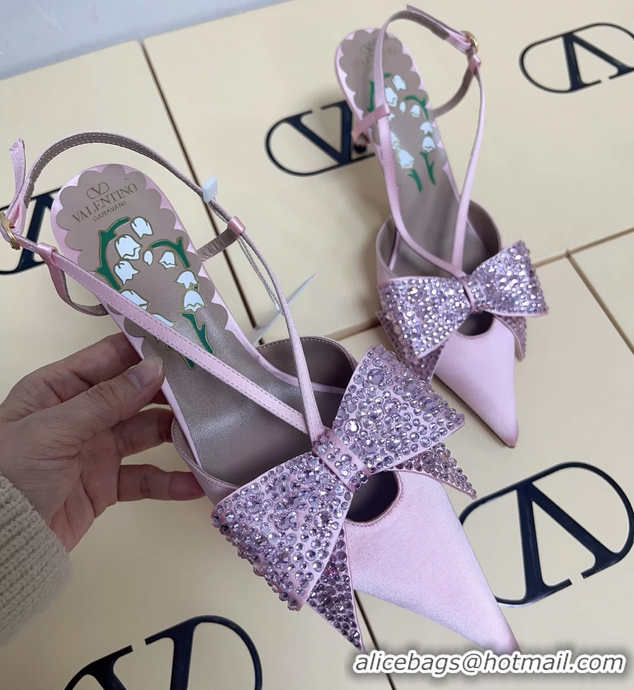 Unique Discount Valentino Bowow Embellished Satin Slingback Pumps Pink 80MM 6060807