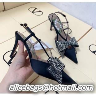 Sumptuous Valentino Bowow Embellished Satin Slingback Pumps Navy 80MM 6060807