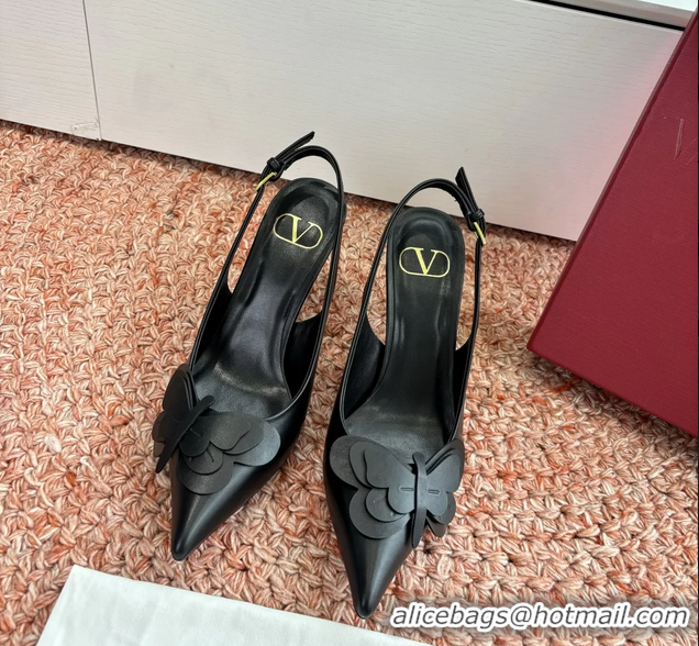 Cheap Price Valentino Archive Butterfly Black Leather Slingback Pumps 6060808
