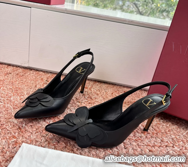 Cheap Price Valentino Archive Butterfly Black Leather Slingback Pumps 6060808