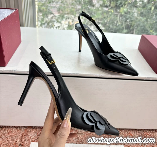 Cheap Price Valentino Archive Butterfly Black Leather Slingback Pumps 6060808
