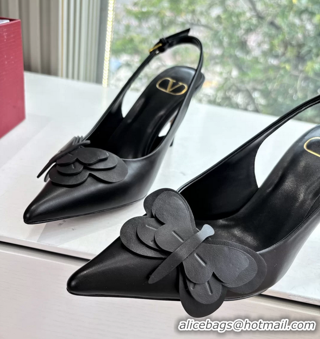 Cheap Price Valentino Archive Butterfly Black Leather Slingback Pumps 6060808