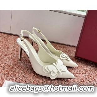 Big Discount Valentino Archive Butterfly White Leather Slingback Pumps 6060808