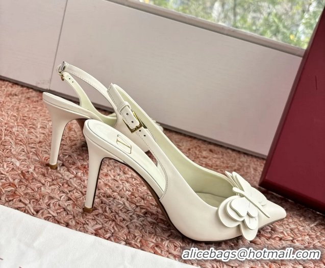 Big Discount Valentino Archive Butterfly White Leather Slingback Pumps 6060808