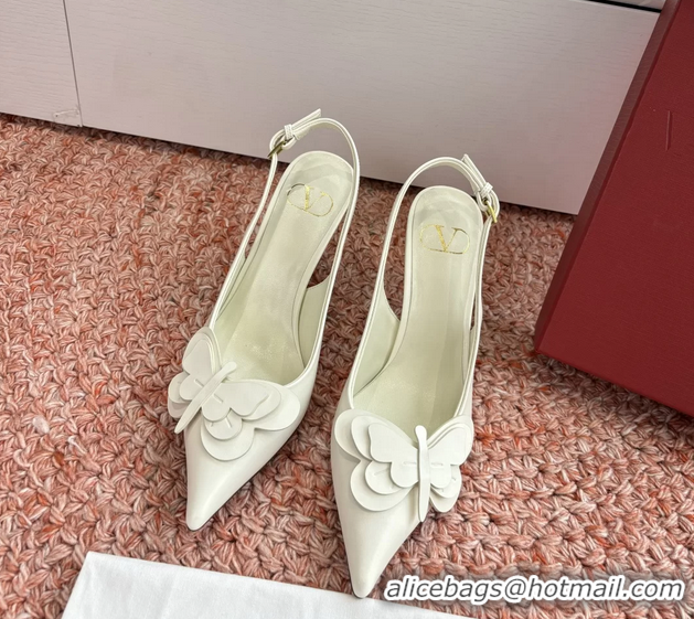 Big Discount Valentino Archive Butterfly White Leather Slingback Pumps 6060808