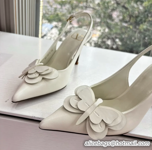 Big Discount Valentino Archive Butterfly White Leather Slingback Pumps 6060808
