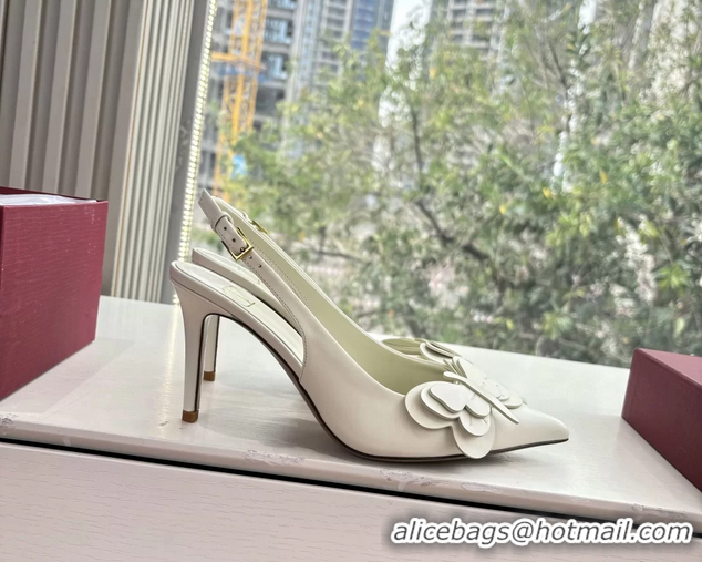 Big Discount Valentino Archive Butterfly White Leather Slingback Pumps 6060808
