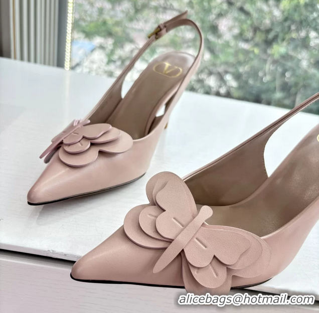 Best Price Valentino Archive Butterfly Pink Leather Slingback Pumps 6060808