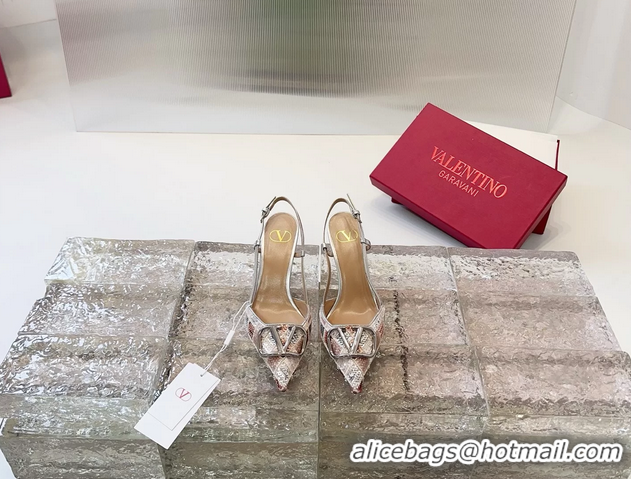 Good Product Valentino Vlogo Silver Sequins Slingback Pumps 85MM 6060809