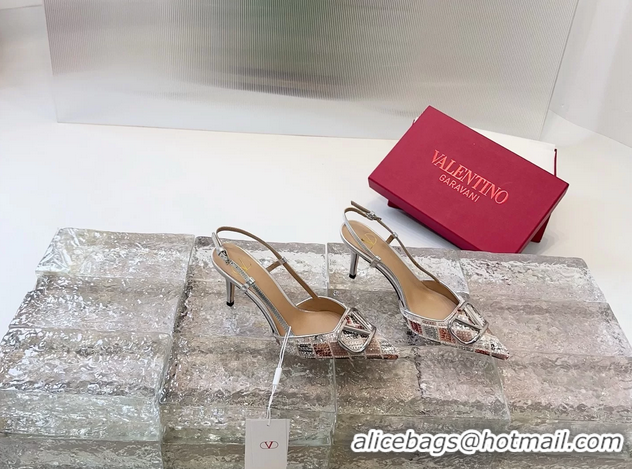 Good Product Valentino Vlogo Silver Sequins Slingback Pumps 85MM 6060809