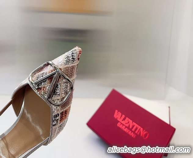 Good Product Valentino Vlogo Silver Sequins Slingback Pumps 85MM 6060809