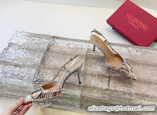 Good Product Valentino Vlogo Silver Sequins Slingback Pumps 85MM 6060809