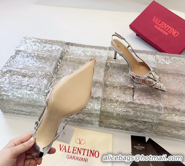 Good Product Valentino Vlogo Silver Sequins Slingback Pumps 85MM 6060809