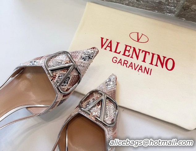 Good Product Valentino Vlogo Silver Sequins Slingback Pumps 85MM 6060809
