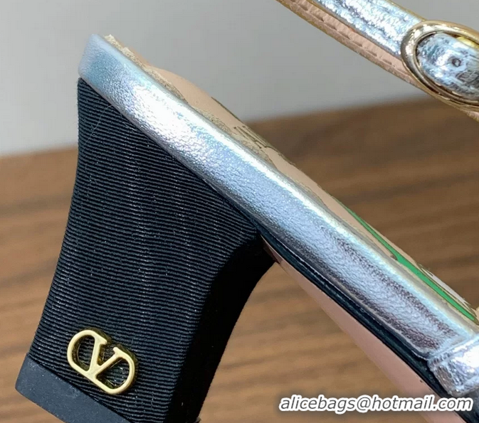 Top Grade Valentino Garavani Bowow Laminated Nappa Slingback Pumps Black Silver 40MM 6060810
