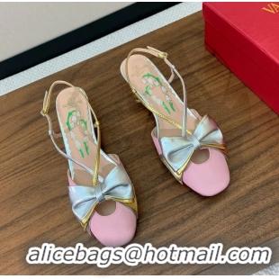 Low Price Valentino Garavani Bowow Laminated Nappa Slingback Pumps Pink Silver 40MM 6060810