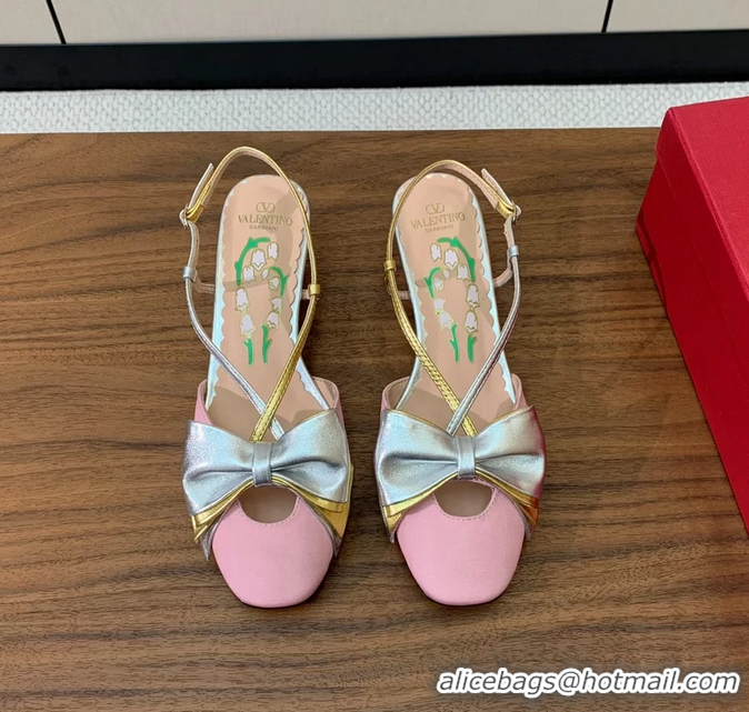 Low Price Valentino Garavani Bowow Laminated Nappa Slingback Pumps Pink Silver 40MM 6060810