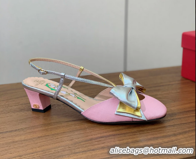 Low Price Valentino Garavani Bowow Laminated Nappa Slingback Pumps Pink Silver 40MM 6060810