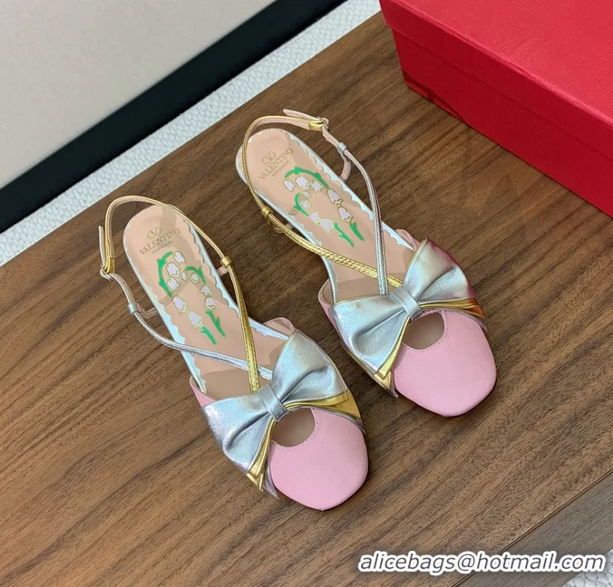 Low Price Valentino Garavani Bowow Laminated Nappa Slingback Pumps Pink Silver 40MM 6060810