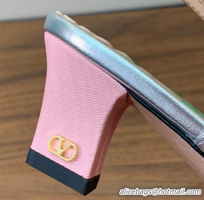 Low Price Valentino Garavani Bowow Laminated Nappa Slingback Pumps Pink Silver 40MM 6060810