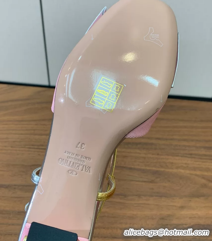 Low Price Valentino Garavani Bowow Laminated Nappa Slingback Pumps Pink Silver 40MM 6060810