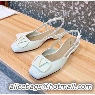 Top Design Valentino Vlogo Signature Leather Slingback Flats White Patent Leather 6060811