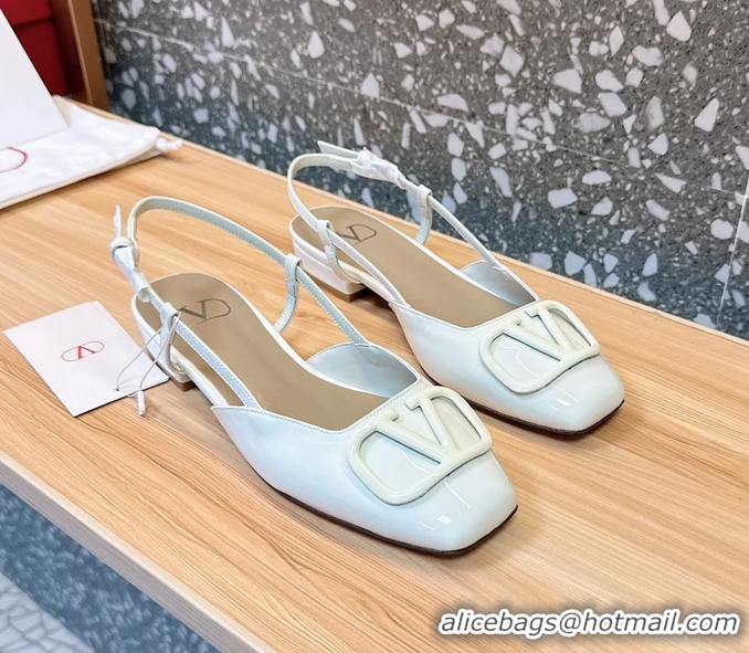 Top Design Valentino Vlogo Signature Leather Slingback Flats White Patent Leather 6060811