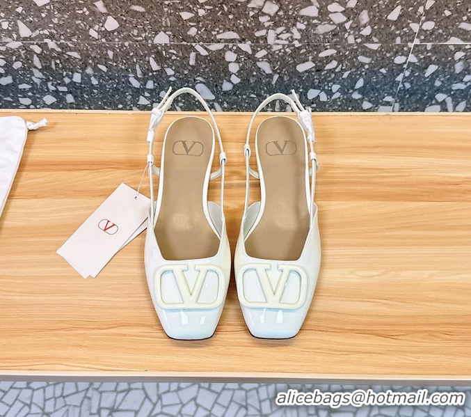 Top Design Valentino Vlogo Signature Leather Slingback Flats White Patent Leather 6060811