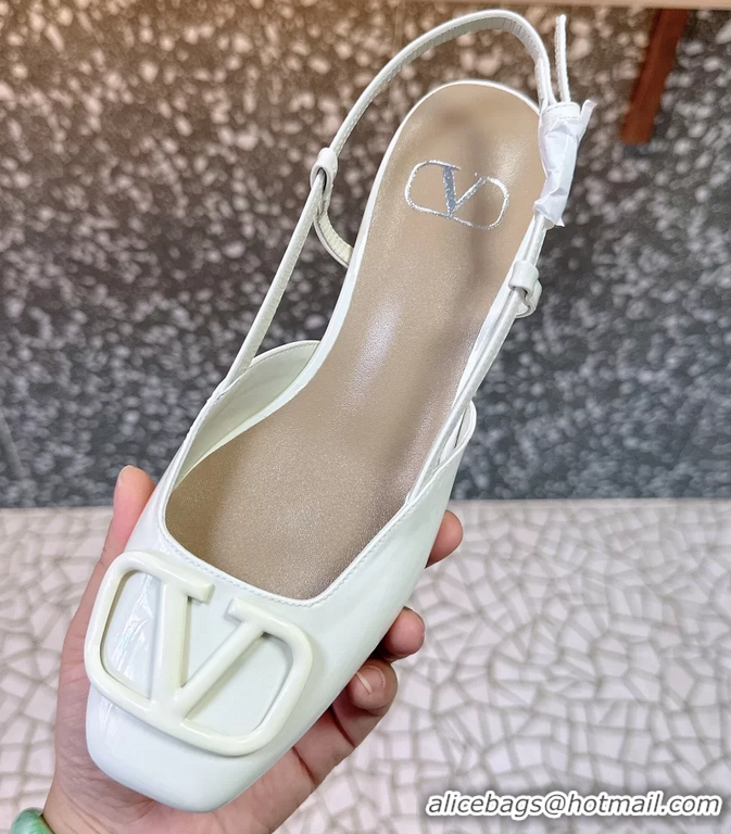 Top Design Valentino Vlogo Signature Leather Slingback Flats White Patent Leather 6060811