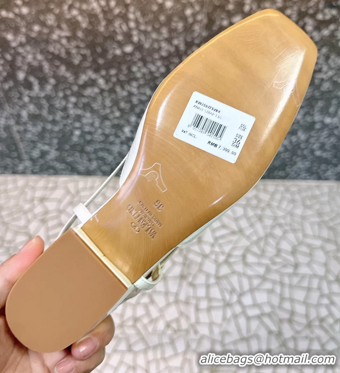 Top Design Valentino Vlogo Signature Leather Slingback Flats White Patent Leather 6060811