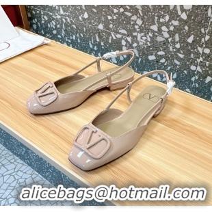 Classic Hot Valentino Vlogo Signature Leather Slingback Flats Light Pink Patent Leather 6060811