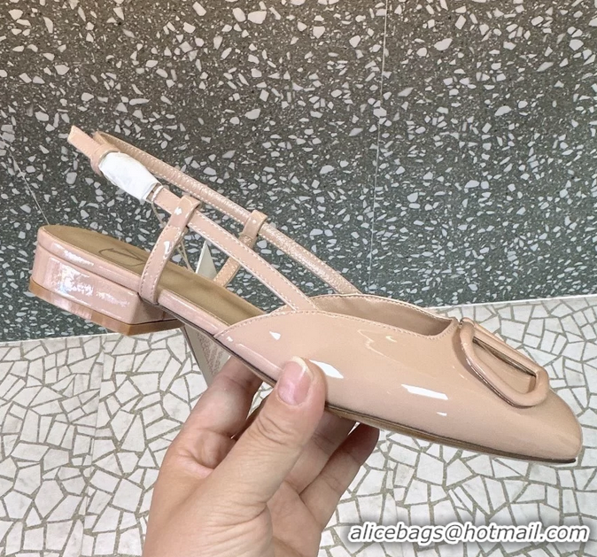 Classic Hot Valentino Vlogo Signature Leather Slingback Flats Light Pink Patent Leather 6060811
