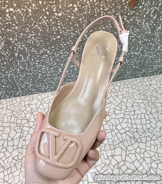Classic Hot Valentino Vlogo Signature Leather Slingback Flats Light Pink Patent Leather 6060811