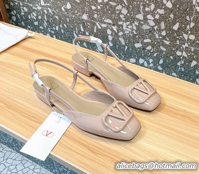 Classic Hot Valentino Vlogo Signature Leather Slingback Flats Light Pink Patent Leather 6060811