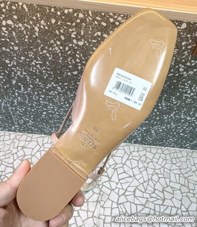 Classic Hot Valentino Vlogo Signature Leather Slingback Flats Light Pink Patent Leather 6060811